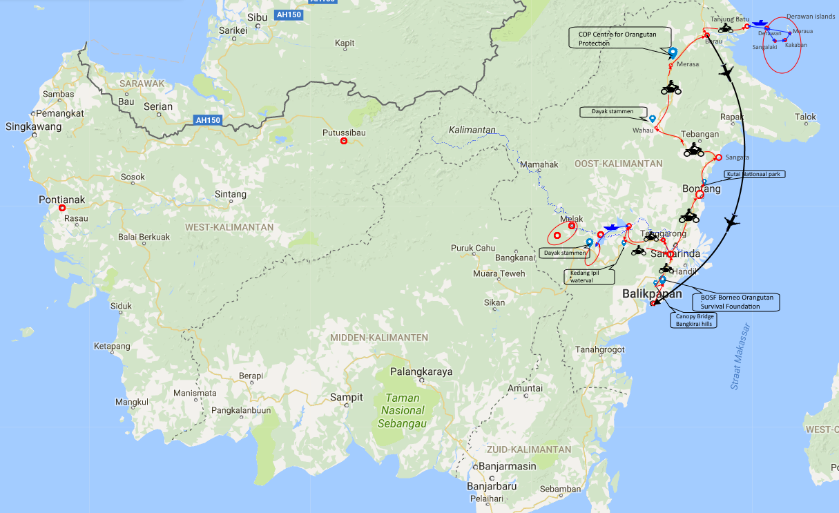 route motortocht Borneo